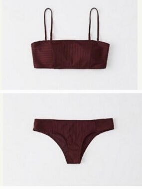 Abercrombie & Fitch Ribbed Bandeau Bikini Set - Burgundy